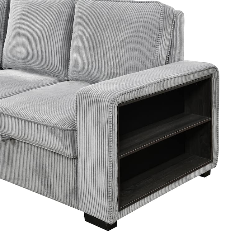 L-Shaped Sectional Convertible Sleeper Sofa Bed with Storage, USB Port & Cup Holder - Light Gray