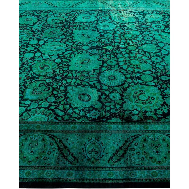 Overton Hand Knotted Wool Vintage Inspired Modern Contemporary Overdyed Green Area Rug - 8' 1" x 10' 9"