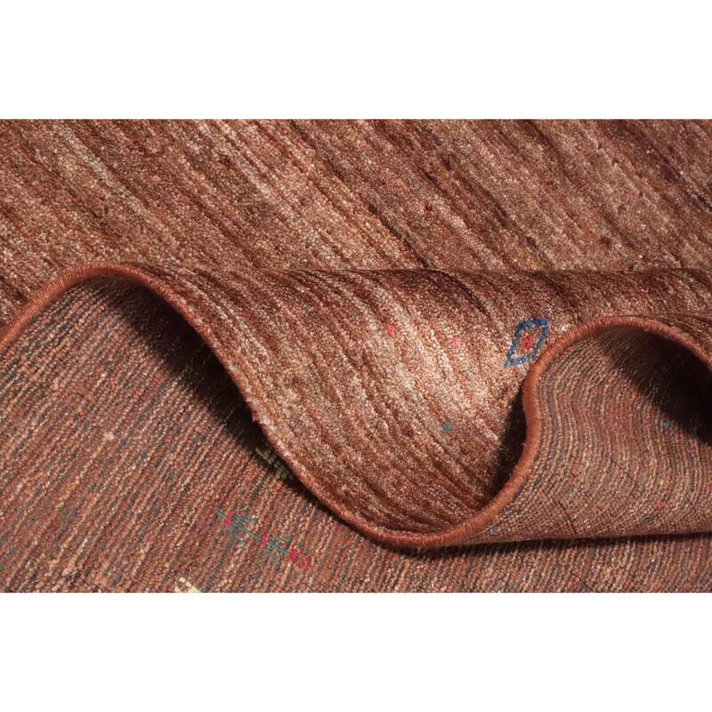 Hand Knotted Oriental Viscose Silk Carpet Tribal Animal Pictorial Brown Gabbeh Area Rug - 11' 11'' X 8' 10''