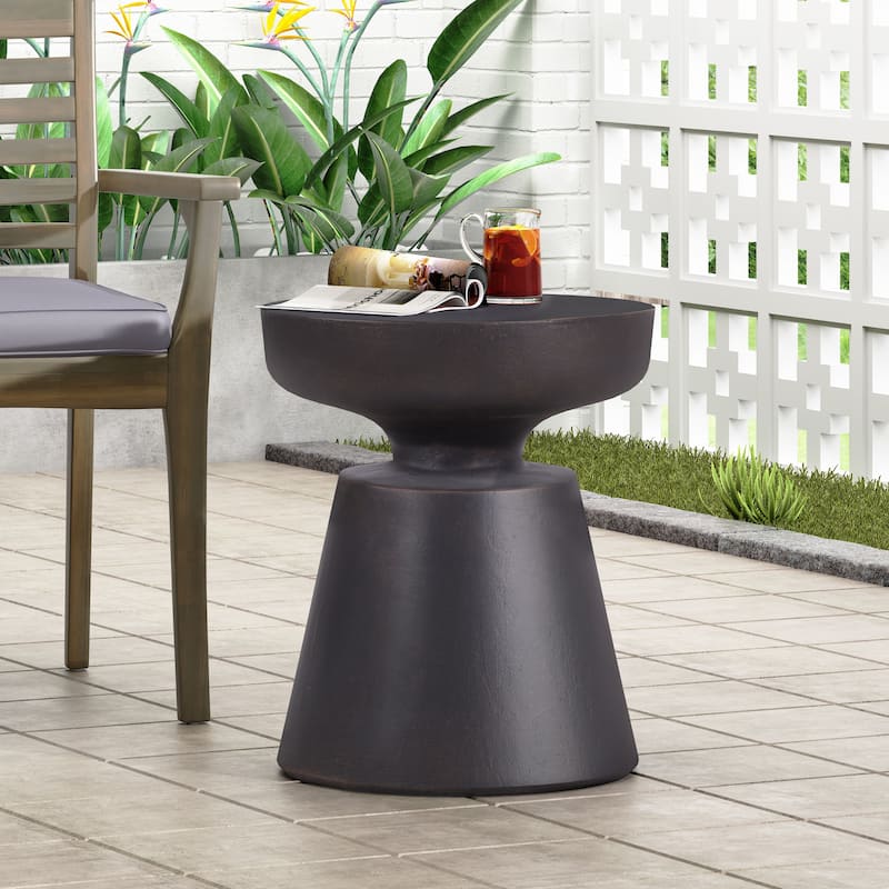 Roomfitters Outdoor Lightweight Concrete Side Table, Modern Flared Pedestal Accent Patio End Table, Copper