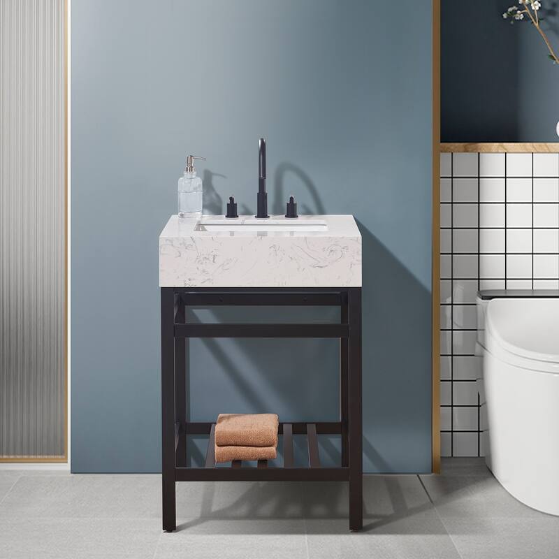 Altair Merano Stainless Steel Vanity Console with Stone Countertop, no Mirror