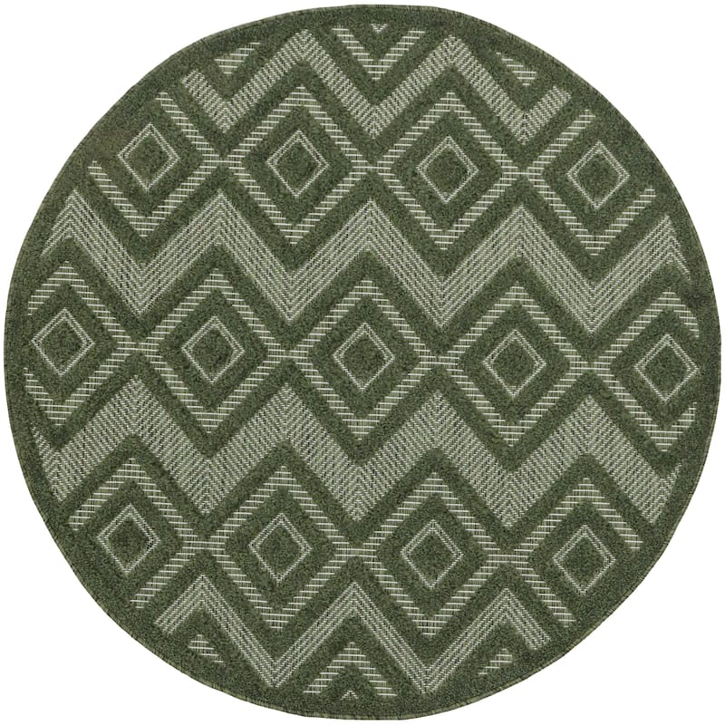 Nourison Versatile Indoor/Outdoor Geometric Flatweave Area Rug - 4' x Round - Green