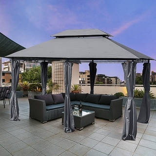 Outsunny 2-tier Grey Outdoor Garden Gazebo with Removable Curtains