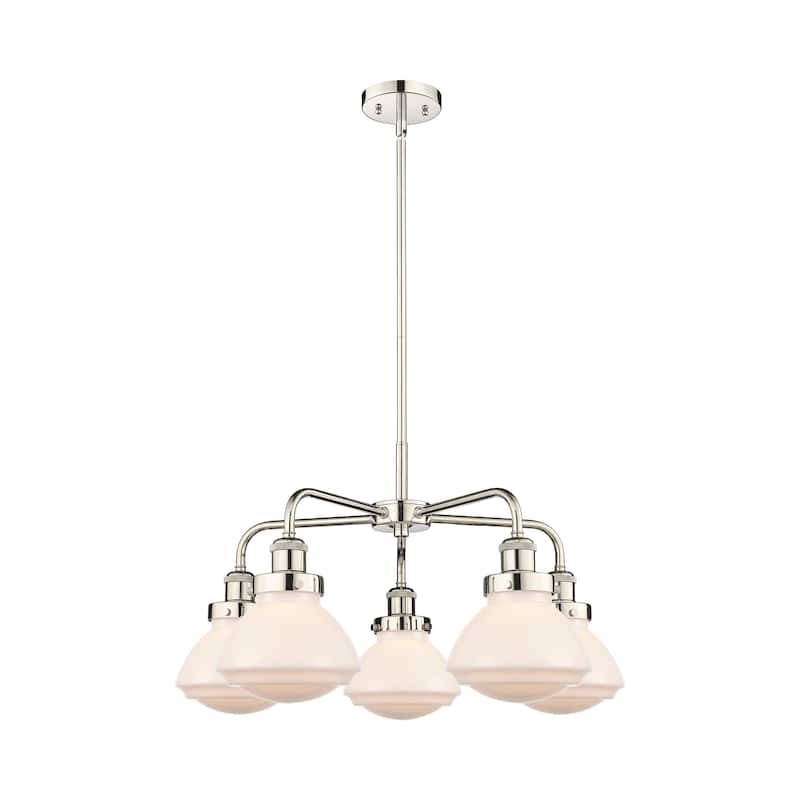 Innovations Lighting Olean - 5 Light 25" Stem Hung Chandelier - Polished Nickel/Matte White