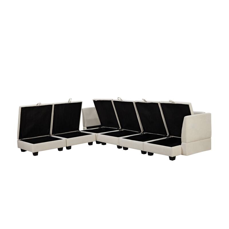 U-Shaped Convertible Sofa with Storage Seats, Reversible Chaise for Living Room