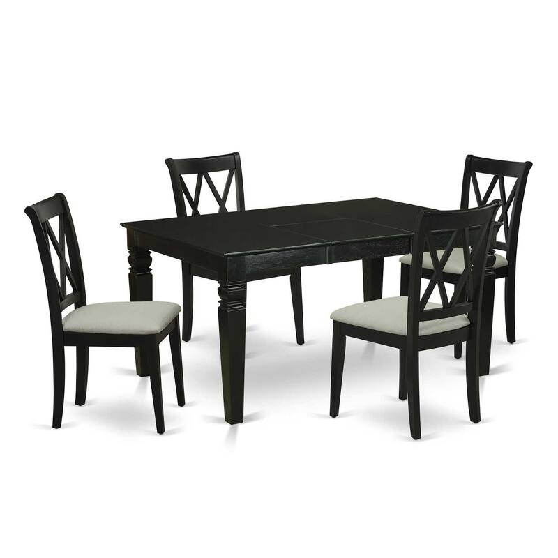 HomeStock 5-Piece Rectangle Black Finish Solid Wood Top Dining table with 4-Chairs with Butterfly Leaf Cross Back