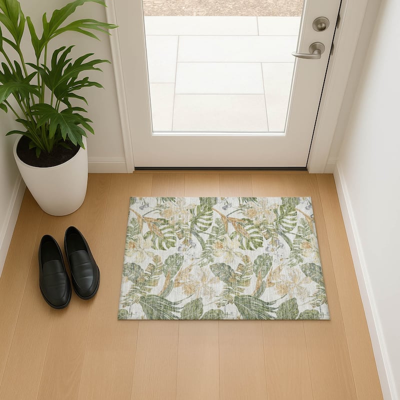 Premium Washable Super Soft Tropical Paradise Mayfield Rug - Ivory - 1'8" x 2'6"