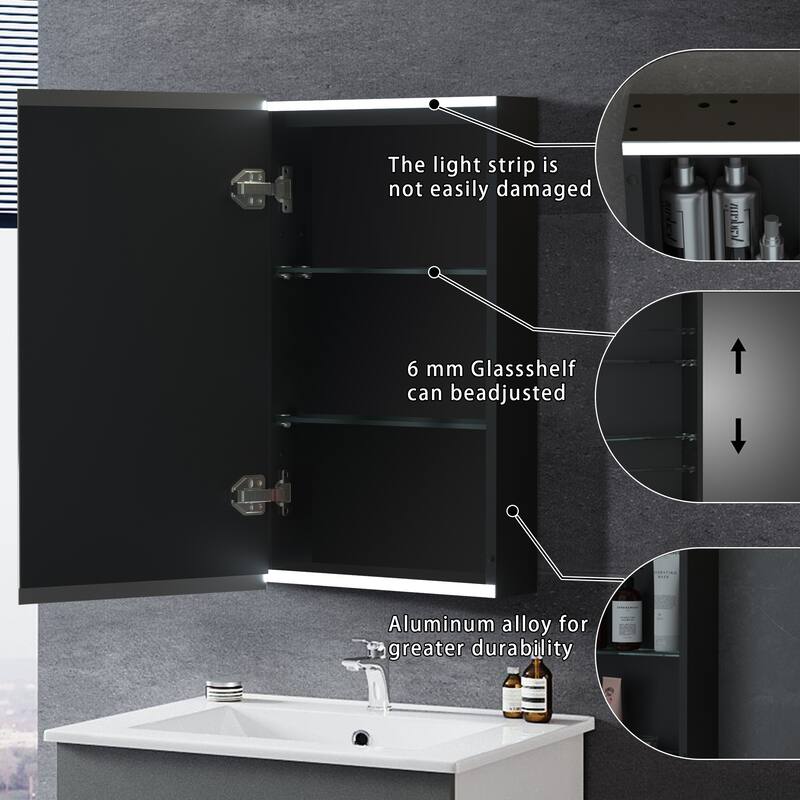 Bathroom LED Rectangular Aluminum Surface Mount Medicine Medicine Cabinet With Adjusted Glass shelves