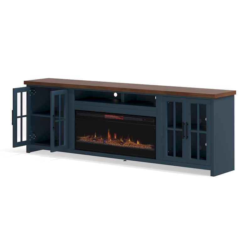Bridgevine Home Modern Farmhouse 97 inch Fireplace TV Console for TVs up to 100 inches, Two-Tone Finish
