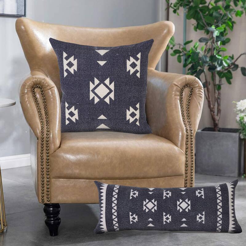 Sevita Southwestern Decorative Denim Geometric Throw Pillow
