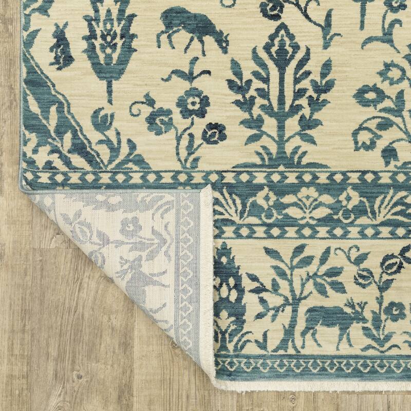 Style Haven Federica Bohemian Border Ivory/Blue Fringe Edge Area Rug