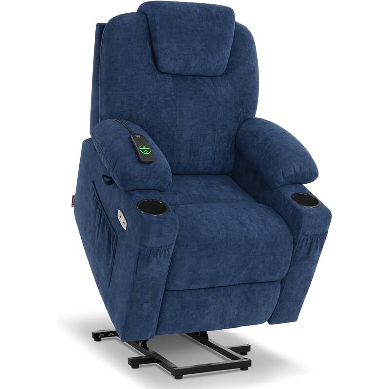 MCombo Small Power Lift Recliner Chair Sofa with Massage and Heat, 3 Positions and USB Ports Extended Footrest, Fabric 7141 - Admiral