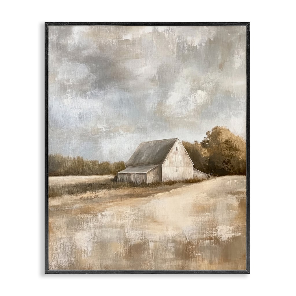 Stupell Cloudy Farm Landscape Framed Giclee Art Design By Petal Prints Design