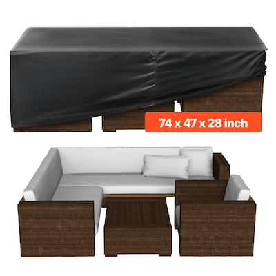 Black Oxford Fabric Patio Furniture Cover with Waterproof Coating, UV Protection and Windproof Design - 74 x 47 x 28 inch