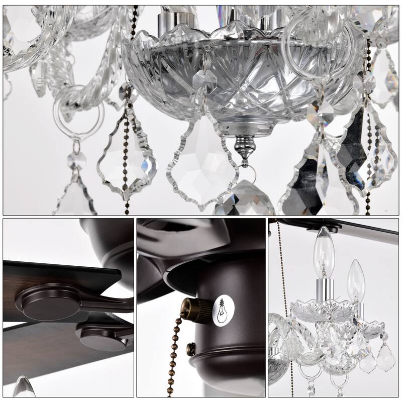 2-in-1 Ceiling Fan with Crystal Chandelier & 3-Speed Reversible Motor, Dual Finish Blades, Timer Function
