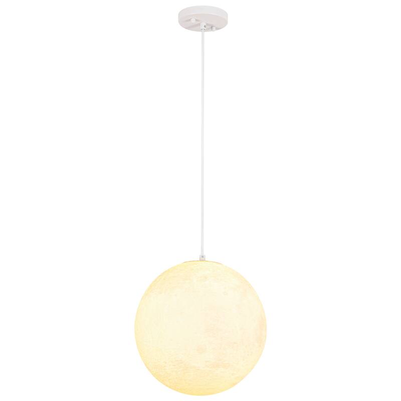 11.8" Single-Light Modern White Globe LED Pendant Hanging Light with Plastic Shade for Bedroom or Dining Room