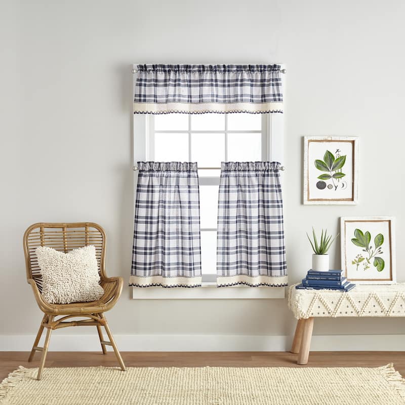 Curtainworks Seaton Plaid Kitchen Curtain Valance and Tier Pair Curtain Collection