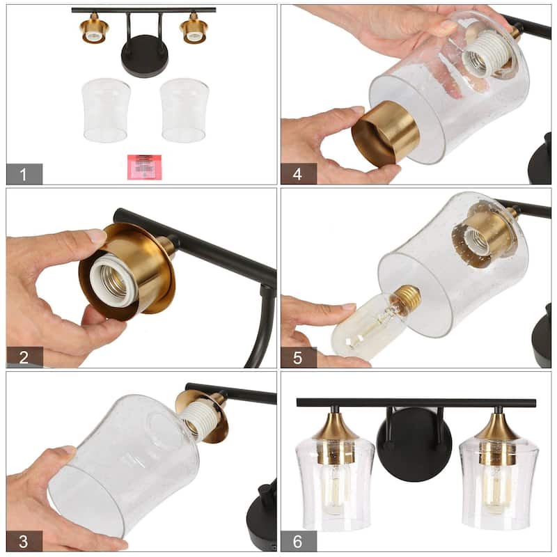 2/3/4-Light Bathroom Black Vanity Lights Modern Wall Sconce Lighting with Glass Shade