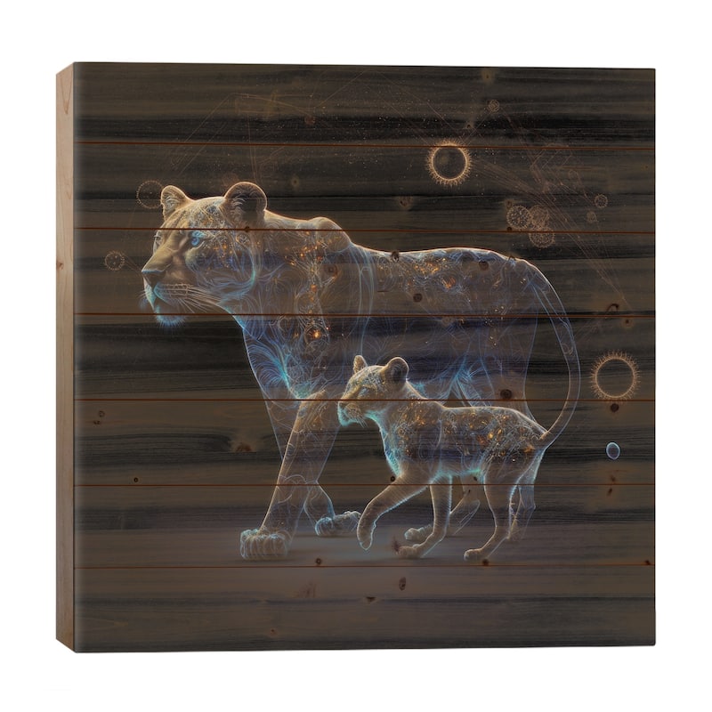 Lioness Energetic Bond Print On Wood by Spacescapes - Multi-Color - 26x26x1.5