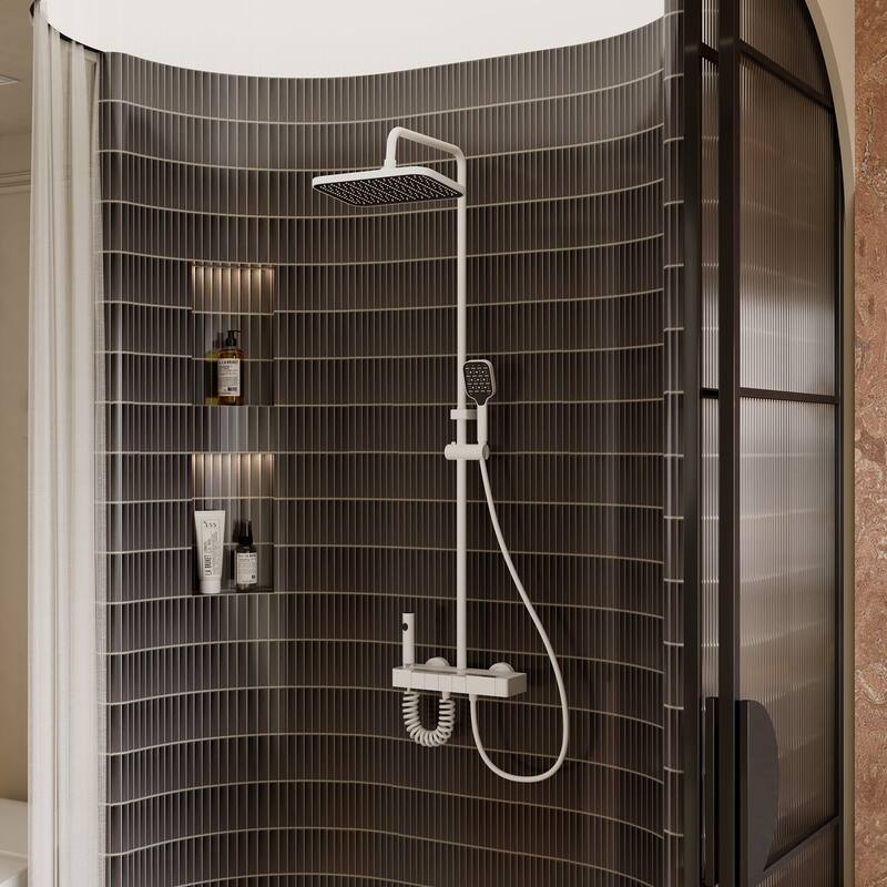 White Thermostatic Shower System with Digital Display, 4 Function Rainfall Shower Head CEC Certified Aluminum Shower Faucet Set