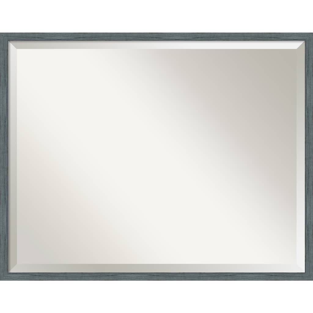 Beveled Wood Bathroom Wall Mirror - Dixie Blue Grey Rustic Narrow Frame