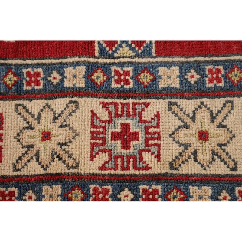 Kazak Oriental Accent Rug Handmade Geometric Wool Carpet - 3'6"x 4'11"