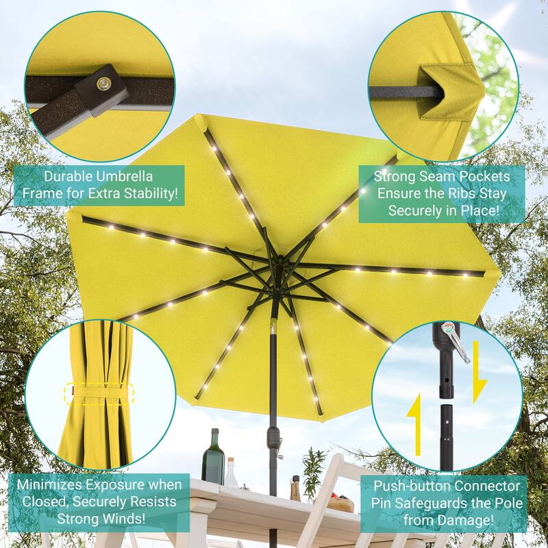 BONOSUKI Patio 9Ft LED Market Umbrellas With Solar Lights, Table Umbrella for Patio and Outdoor With Tilt Button