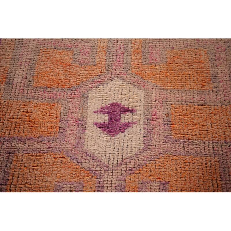 Geometric Oushak Oriental Vintage Runner Rug Hand-Knotted Wool Carpet - 3'6"x 10'4"