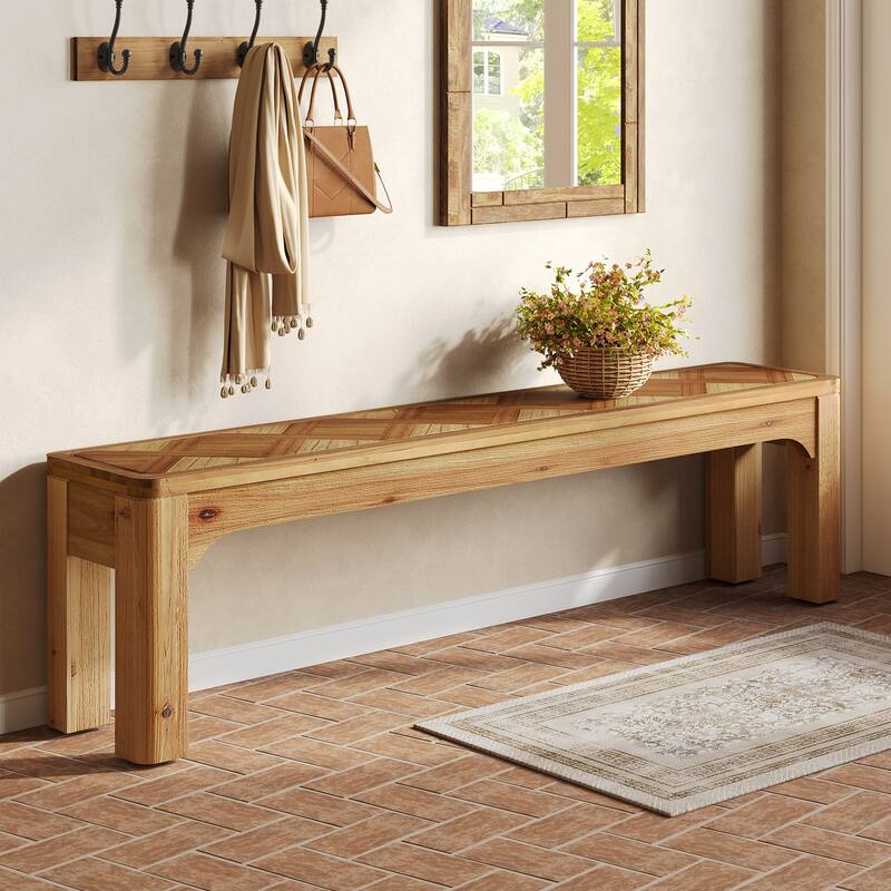 Farmhouse Solid Wood Entryway End of Bed Bench with 3D Textured - Brown