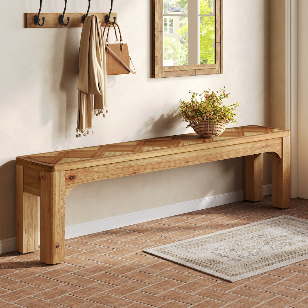 Farmhouse Solid Wood Entryway End of Bed Bench with 3D Textured