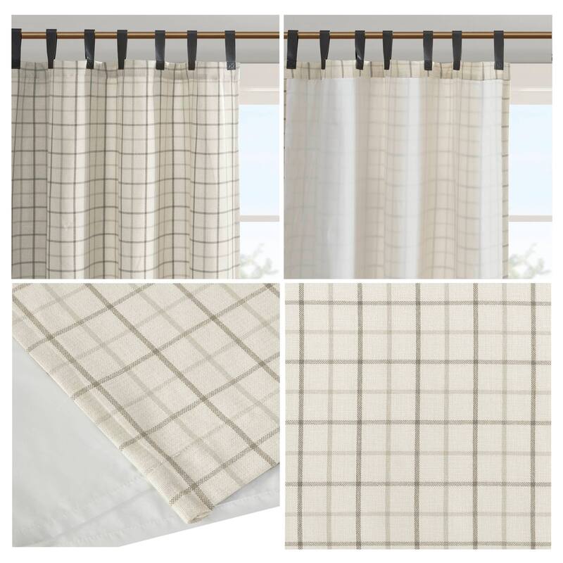 Madison Park Anaheim Plaid Faux Leather Tab Top Single Curtain Panel with Fleece Lining
