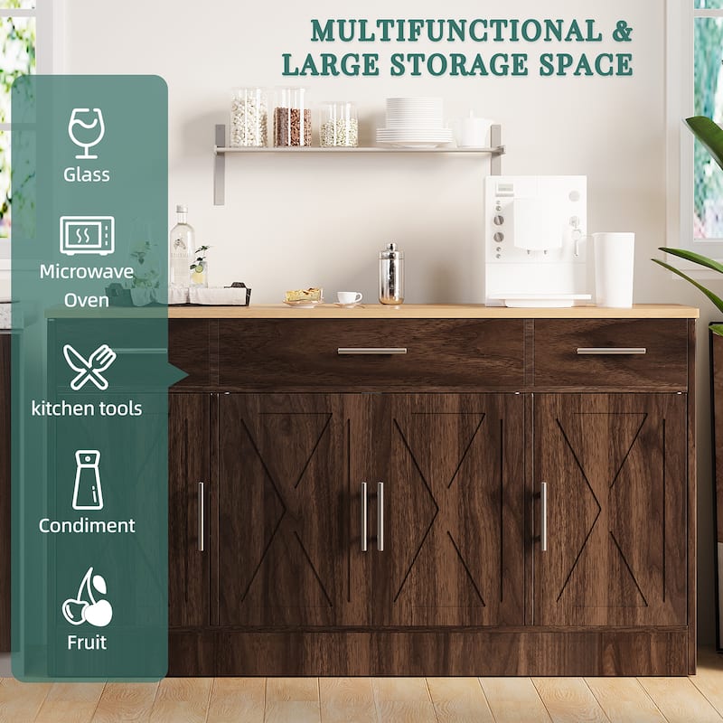 Kitchen Buffet Sideboard Storage Cabinet with Adjustable Shelves, Retro Design(3 Color Options)