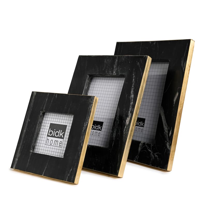 Black Marble Picture Frame with Brass Inlay