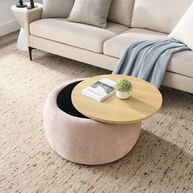 2 in 1 Function Modern Round Storage Ottoman End Table
