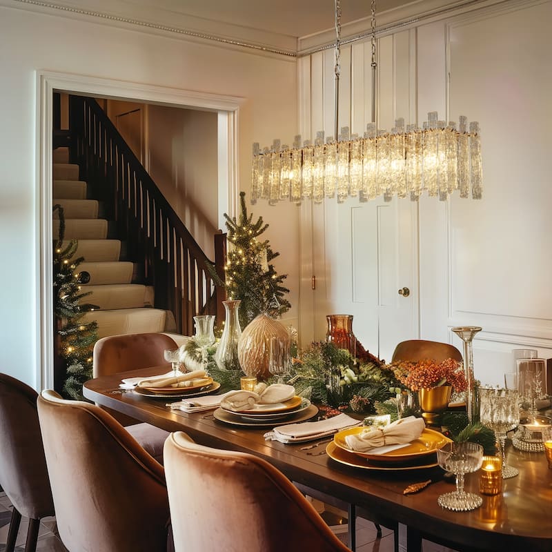 Modern Brass 6-Light Glass Island Chandelier Linear 39" W Kitchen Island Lights - 39" W x 9.8" D x 9.8" H