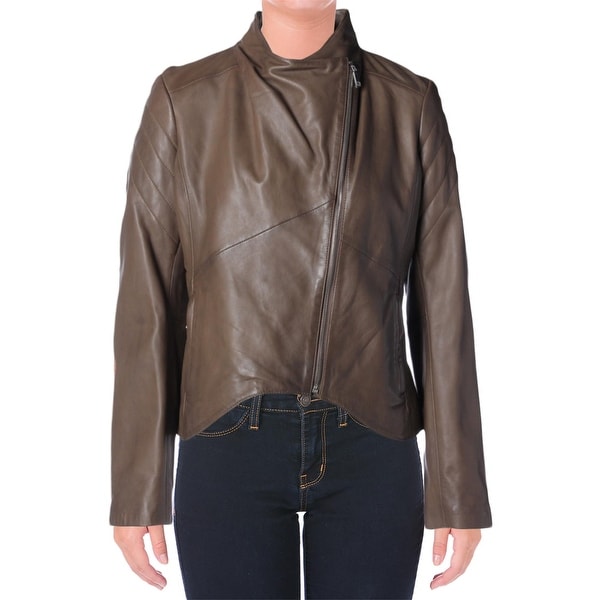 Elie Tahari Womens Celeste Motorcycle Jacket Lamb Leather Asymmetric