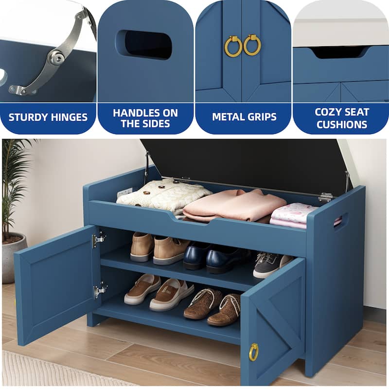 Moasis Shoe Storage Rack Cushioned Ottoman Bench with Lift Top for Hallway