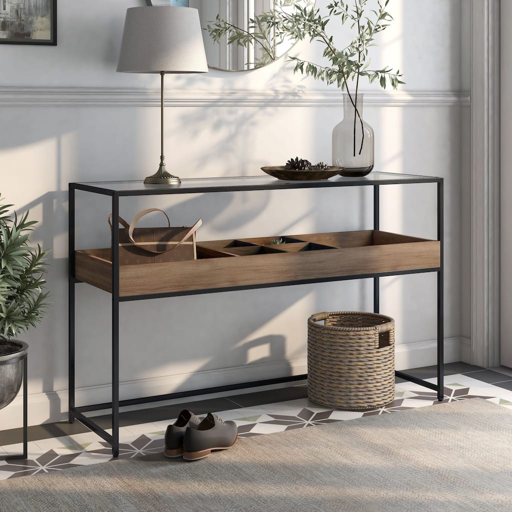 Reid Urban Brown and Black 55-inch Mixed Material 6-Compartment Entryway Table by Furniture of America