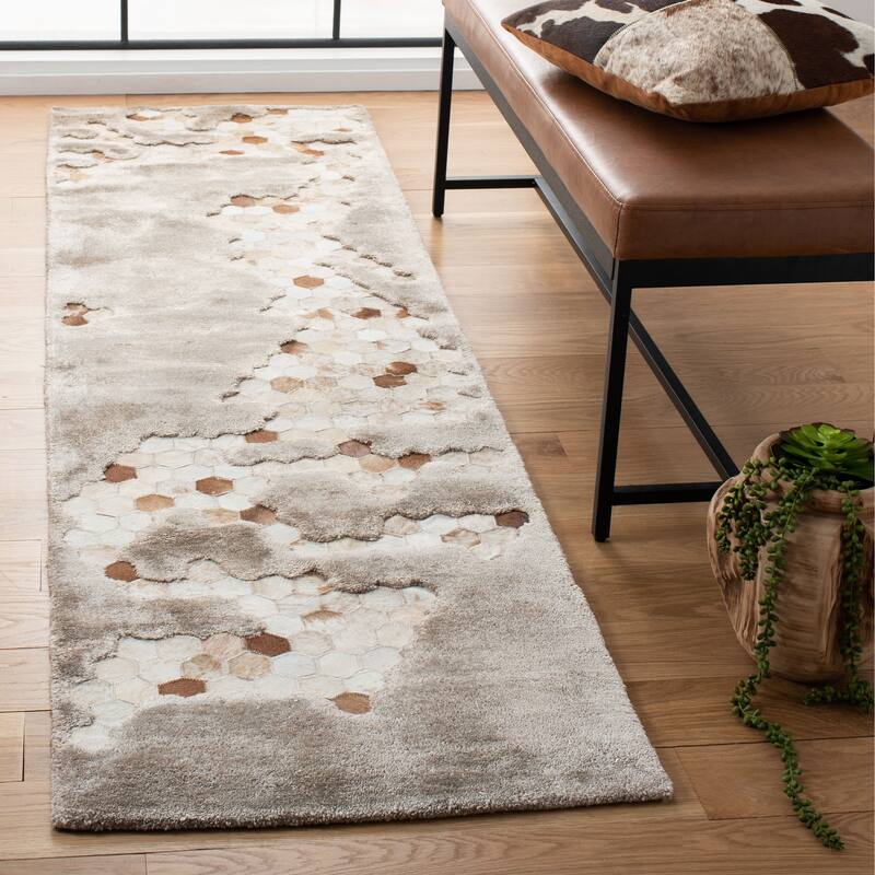SAFAVIEH Handmade Manhattan Shakti Modern Abstract Silk Rug - 2'3" x 8' Runner - Taupe