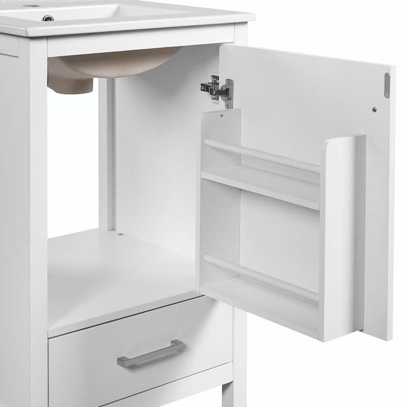 Modern Bathroom Vanity with Ceramic Sink - Soft-Close Drawers, Door Organizer, Divider Drawer