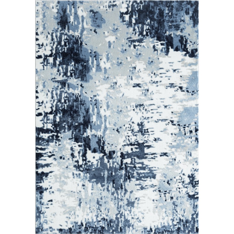 Abani Arto Contemporary Blue Distressed Indoor Indoor Area Rug