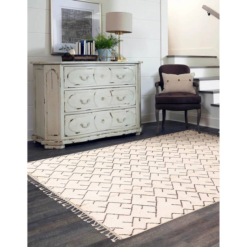 ECARPETGALLERY Hand-knotted Pak Finest Marrakesh Cream Wool Rug - 6'9 x 9'7