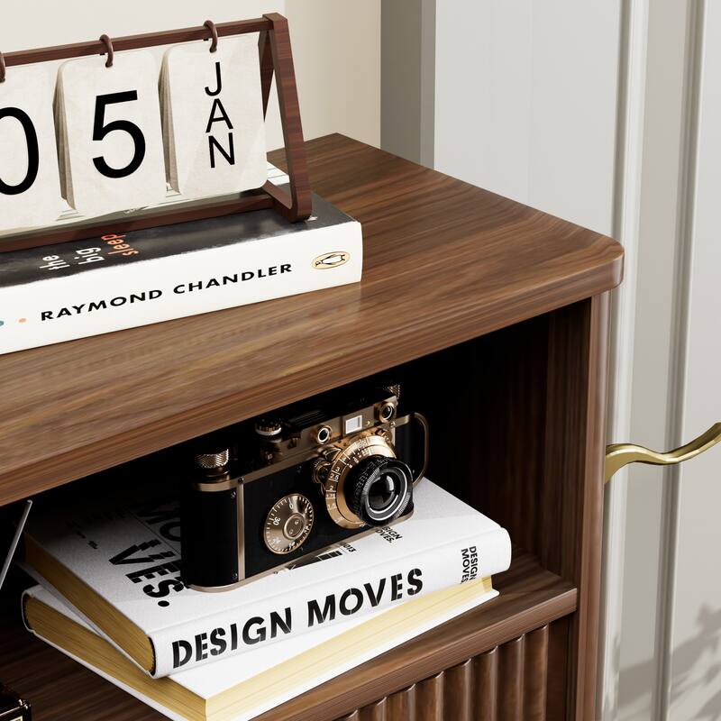 Shoe Cabinet with Open Shelf & 3 Flip Drawers, Wood Shoe Rack with Wave-Patterned Panel, Free Standing Entryway Shoe Organizer