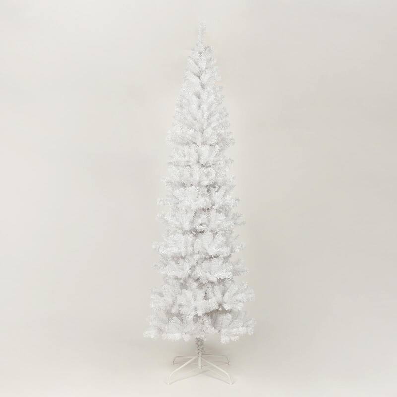 7.5ft Slim White Artificial Christmas Tree with Foldable Metal Stand