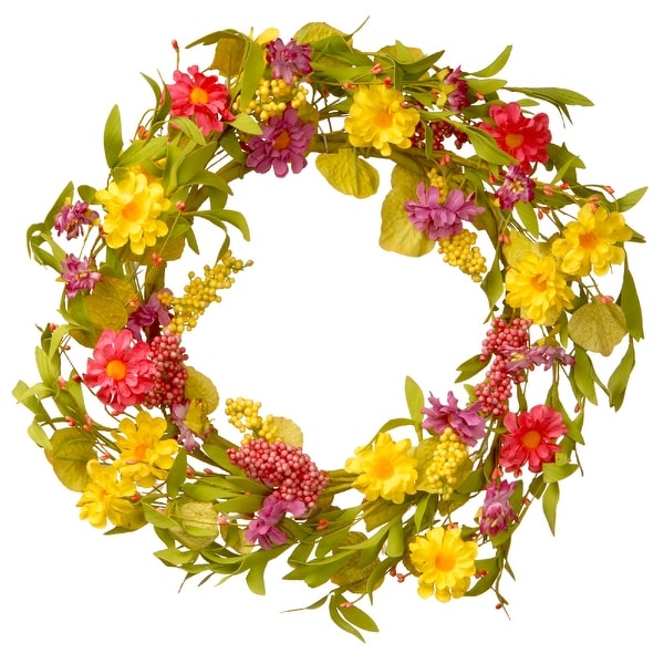 Yellow and Pink Spring Florals Artificial Wreath - 20-Inch - N/A