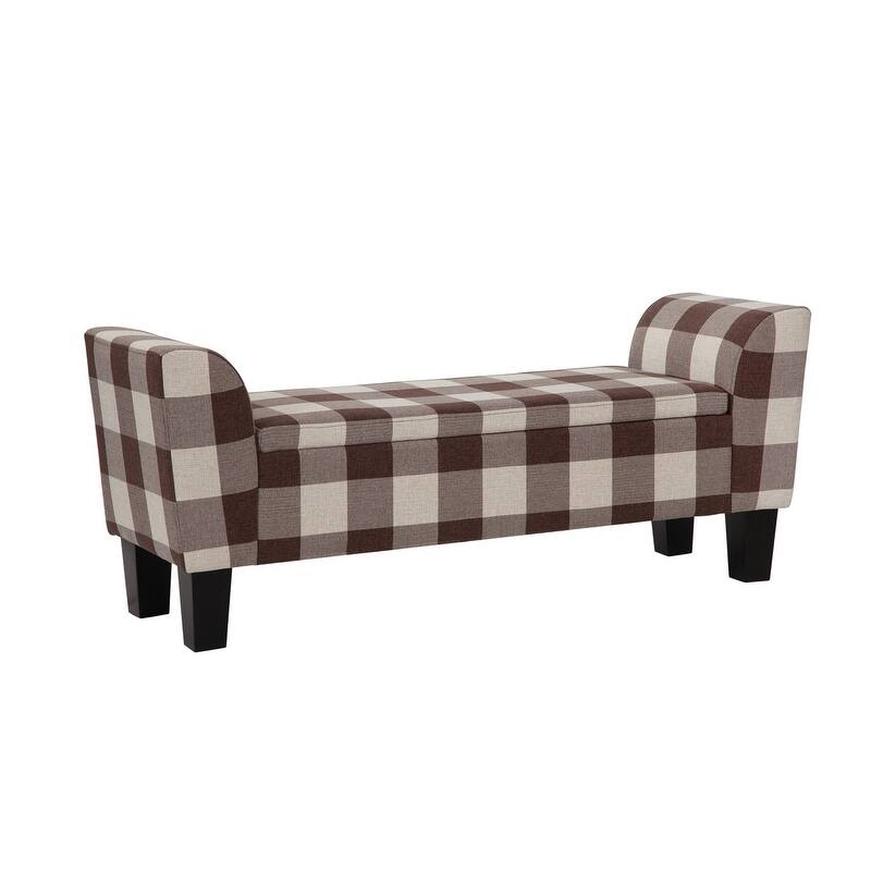 Grafton Home Claire Transitional Upholstered Storage Bench - Brown/Linen Check
