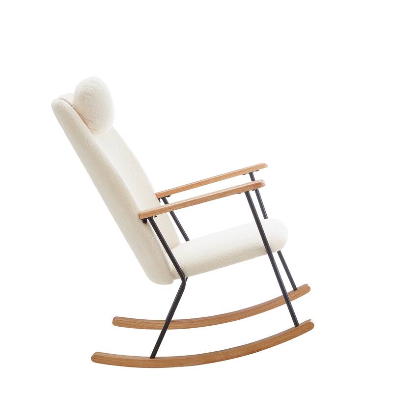 Teddy Fabric Rocking Chair with Adjustable Headrest