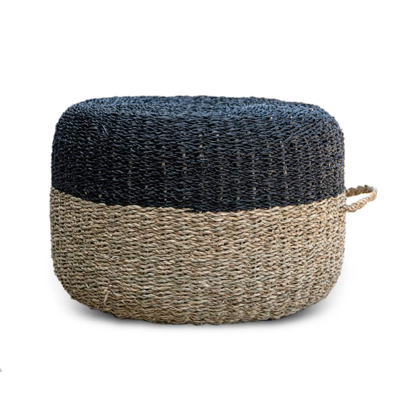 Made4Home Cera Round Natural Woven Accent Ottoman Pouf - Natural/Black