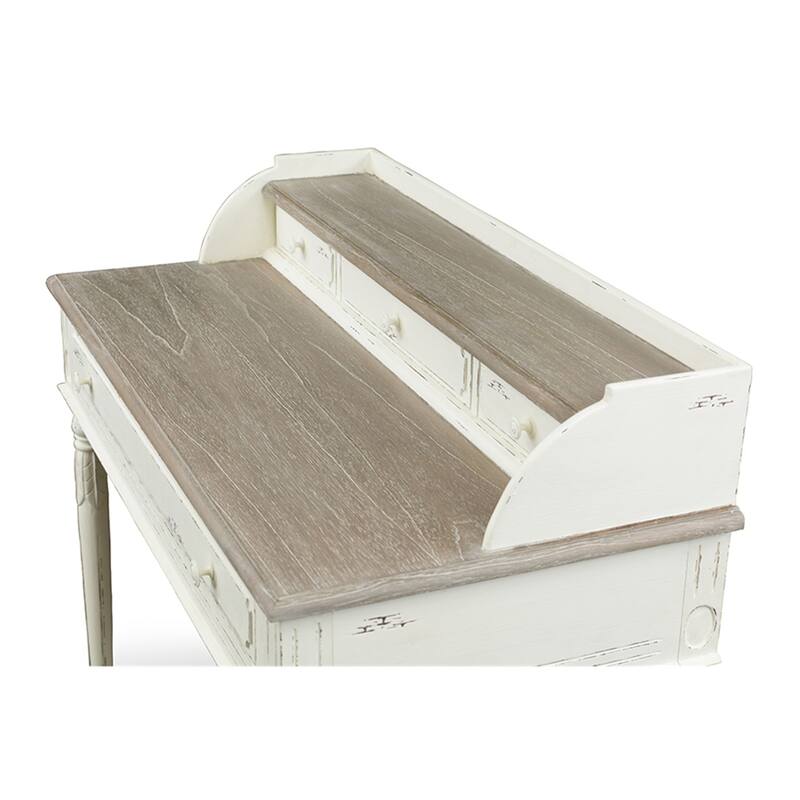 French Accent Writing Desk - Traditional Desk with Storage, 4 Drawers, Distressed White Finish, Home Office Desk