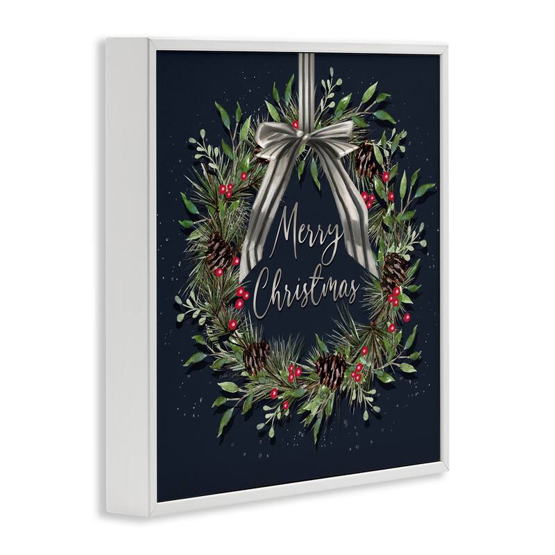 Stupell Hanging Christmas Wreath with Bow Framed Giclee Art Design By Elizabeth Tyndall
